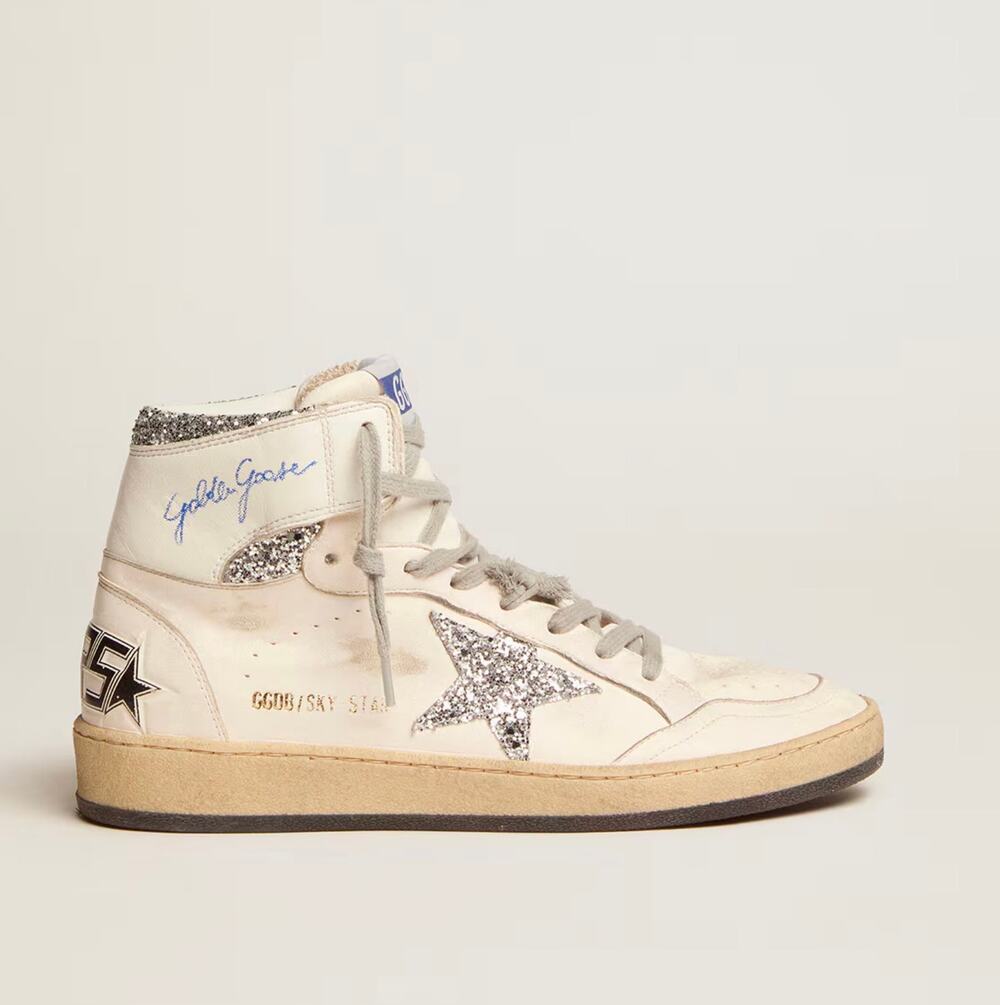 Golden Goose Women's Sky-Star with signature on the ankle and silver inserts